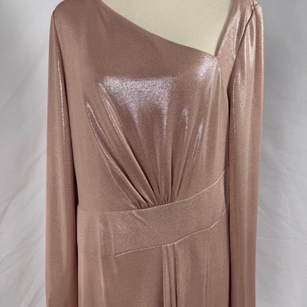 Lauren Ralph Lauren Gown Women 14 Pink Shimmer Metallic Asymmetrical Maxi Slit